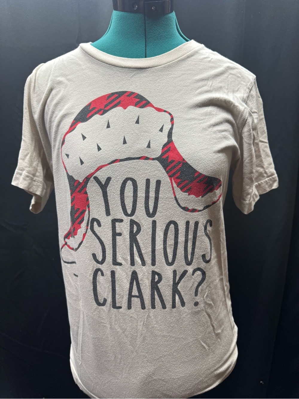 Christmas Bella Canvas Beige Graphic Tee with Red and Black Accents
